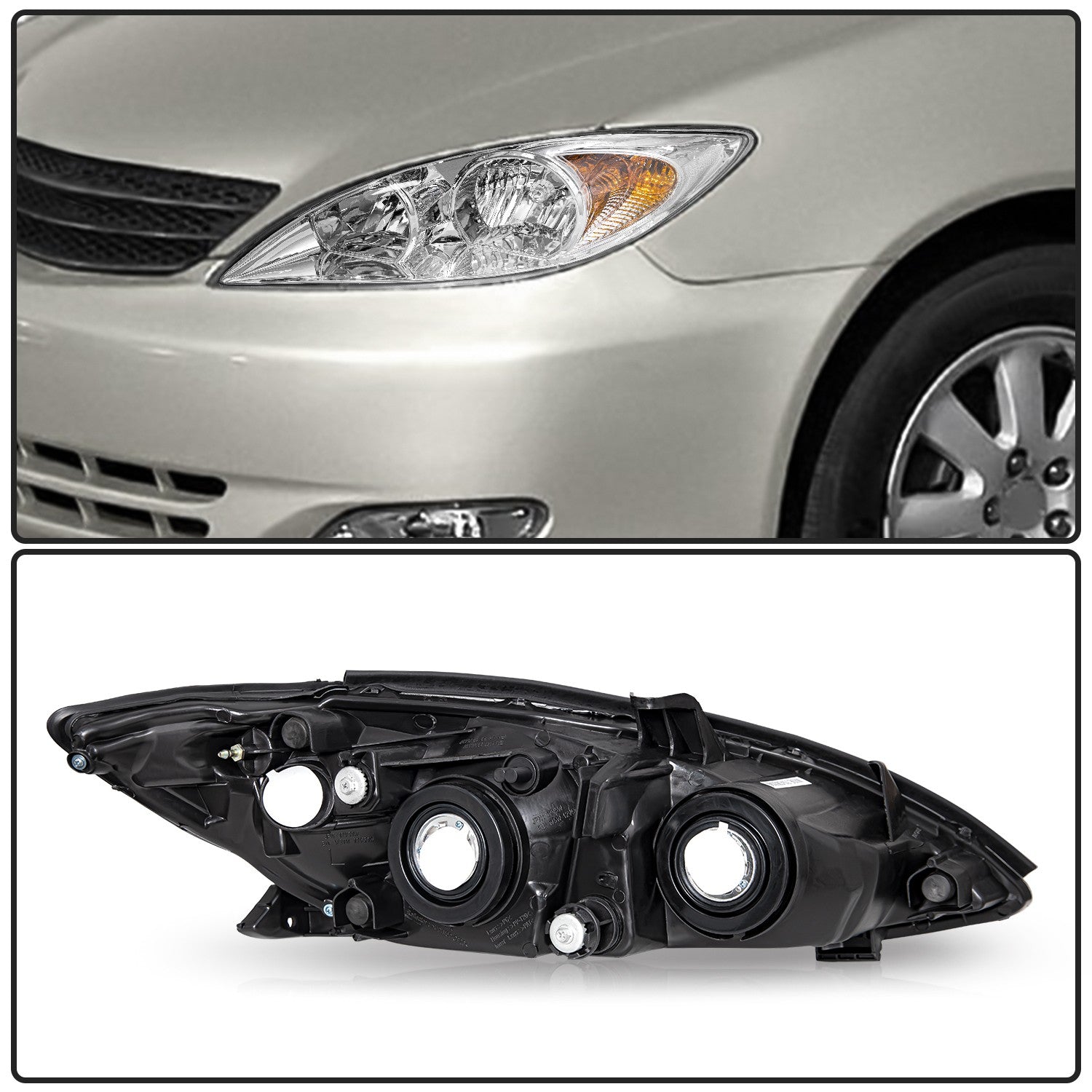 For 2002 2003 2004 Toyota Camry Halo Chrome Clear Headlights Assembly Left+Right