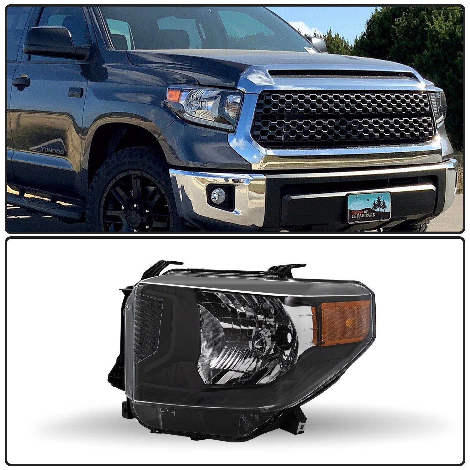 For 2014-2017 Toyota Tundra Black Headlights Amber Corner Headlamps Left+Right