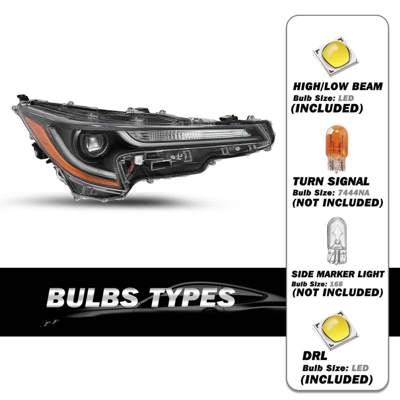 For 2023 2024 Toyota Corolla Base L | LE LED Projector Headlights W/ LED Bulbs