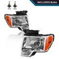 For 2009-2014 Ford F-150 F150 Pickup Chrome Headlights Assembly Lamps W/Bulb