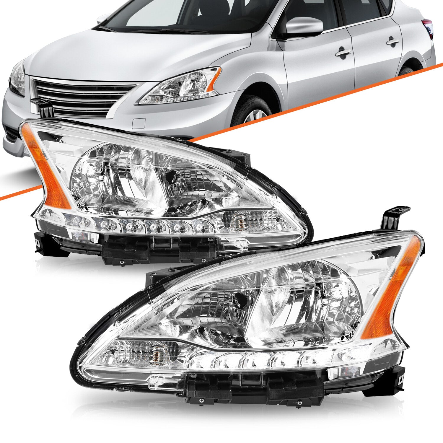 For 2013 2014 2015 Sentra Halogen Headlights w/LED DRL Replacement Left+Right