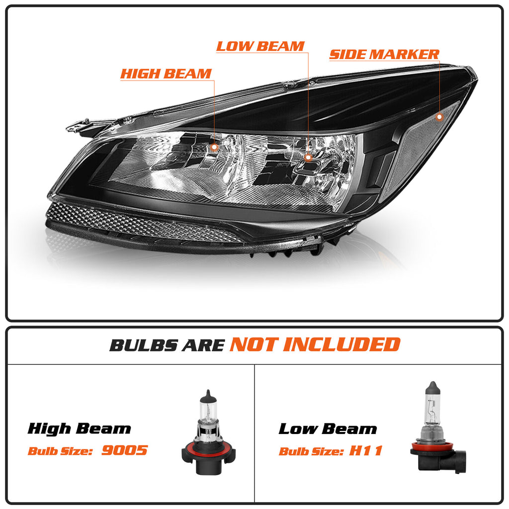 For 2013 2014 2015 2016 Ford Escape SUV Black Halogen Headlights Headlamps Pair