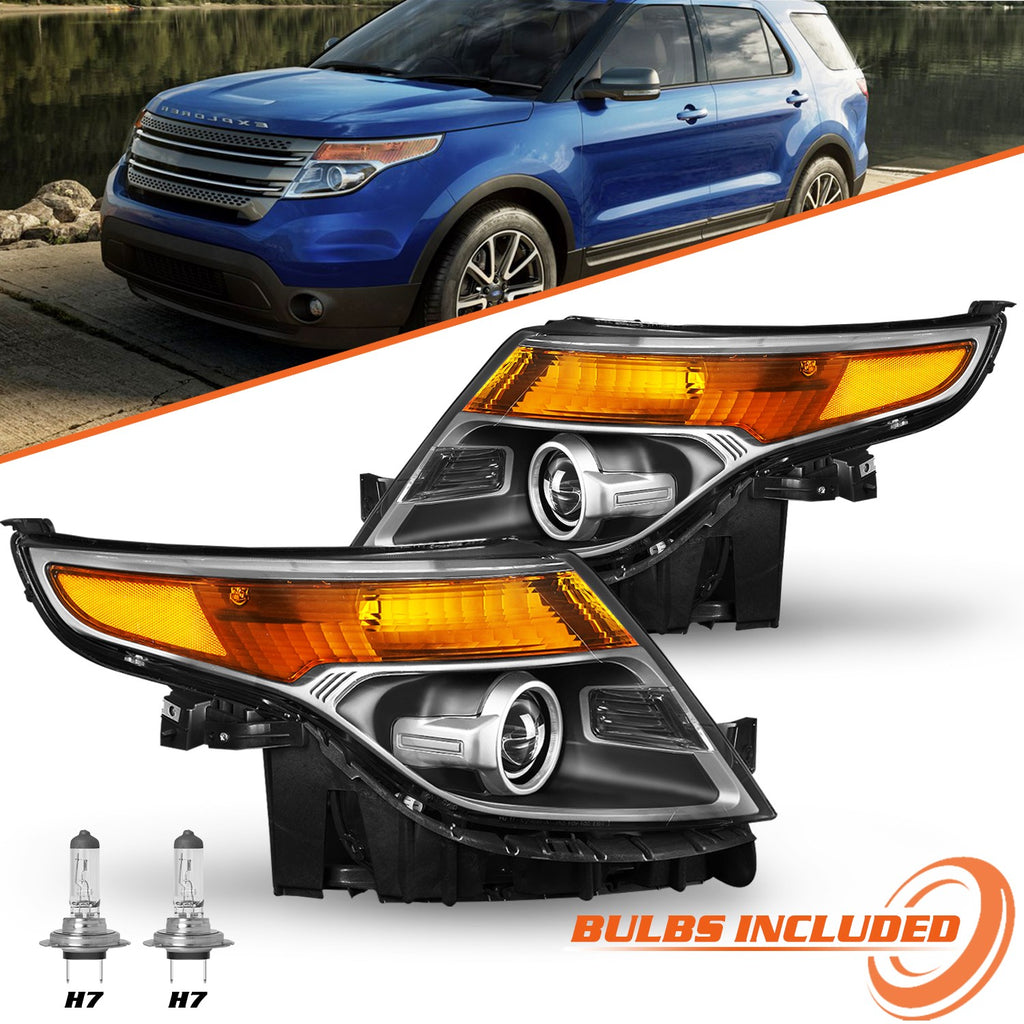 For 2011-2015 Ford Explorer Headlights Factory Style Halogen Headlamps Set LH+RH