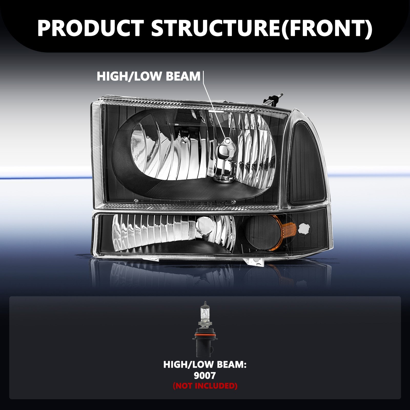 FOR 99-04 FORD F250 F350 SUPER DUTY BLACK HOUSING CLEAR CORNER HEADLIGHT LAMPS