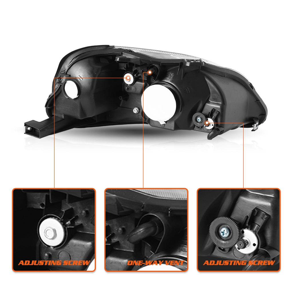 For 1999-2000 Honda Civic EK Black Amber Corner Headlights Assembly Left+Right