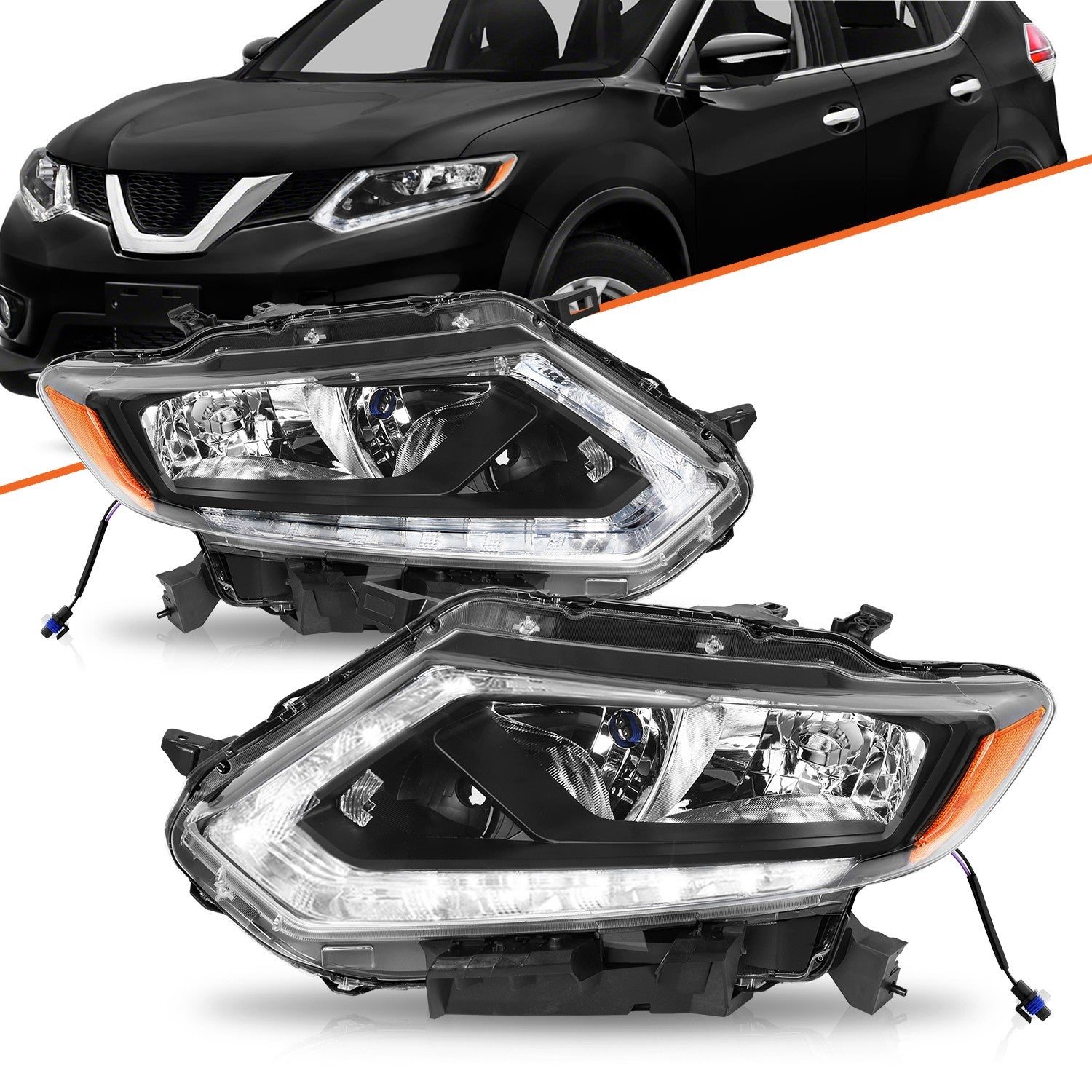 For 2014 2015 2016 Nissan Rogue Halogen Headlights Assembly Headlamps Left+Right