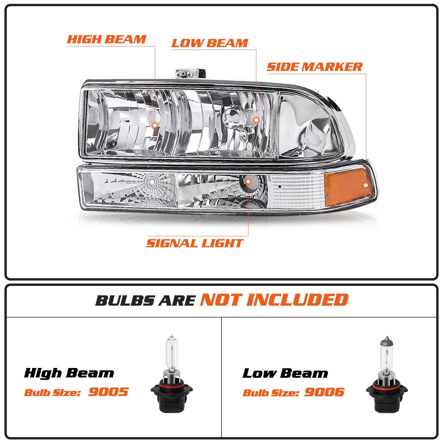 For 1998-2005 Chevy s10 Blazer Chrome/Amber Headlights Bumper Headlamp Assembly