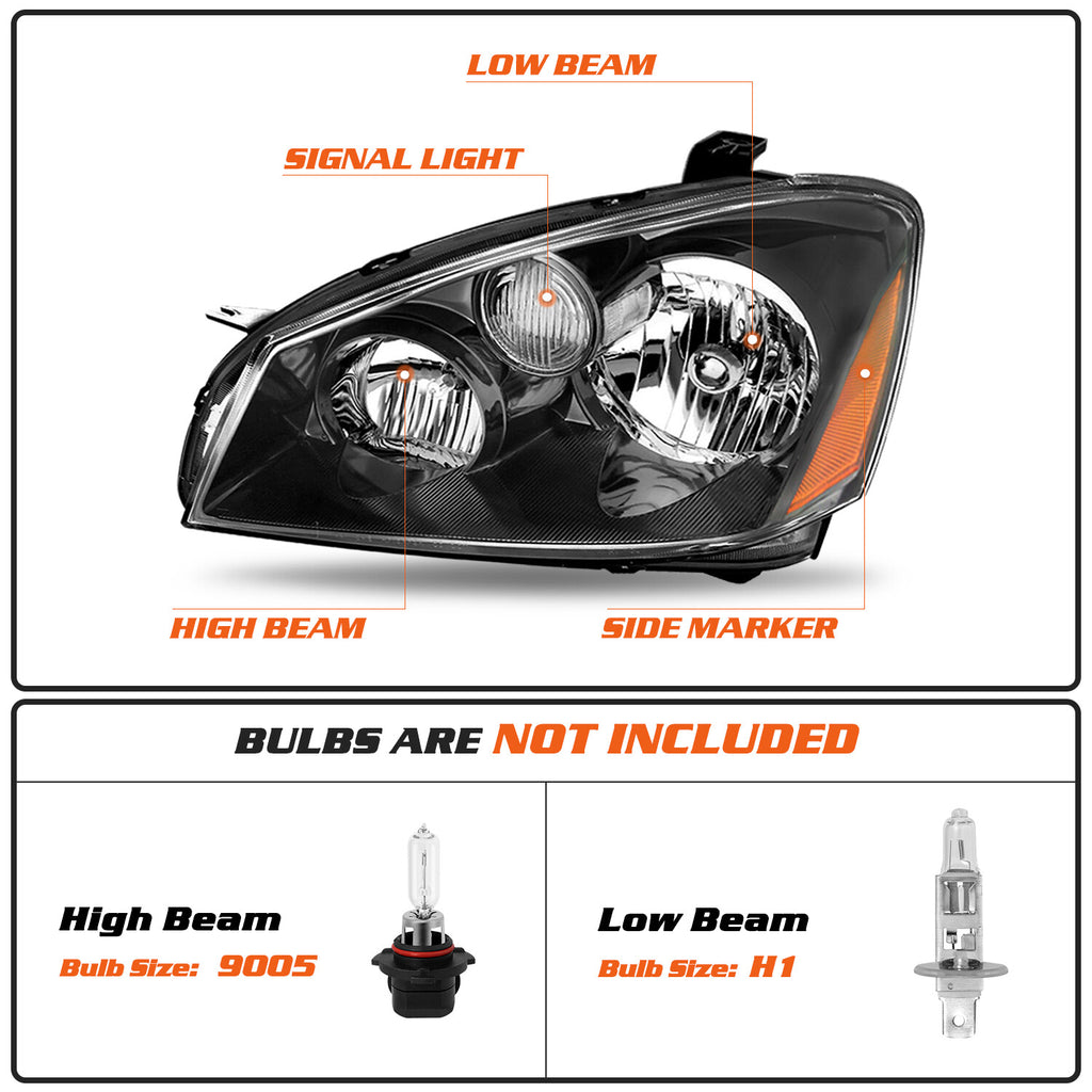 For 2005-2006 Nissan Altima 4Dr Black Housing Amber Corner Headlights 05-06 L+R