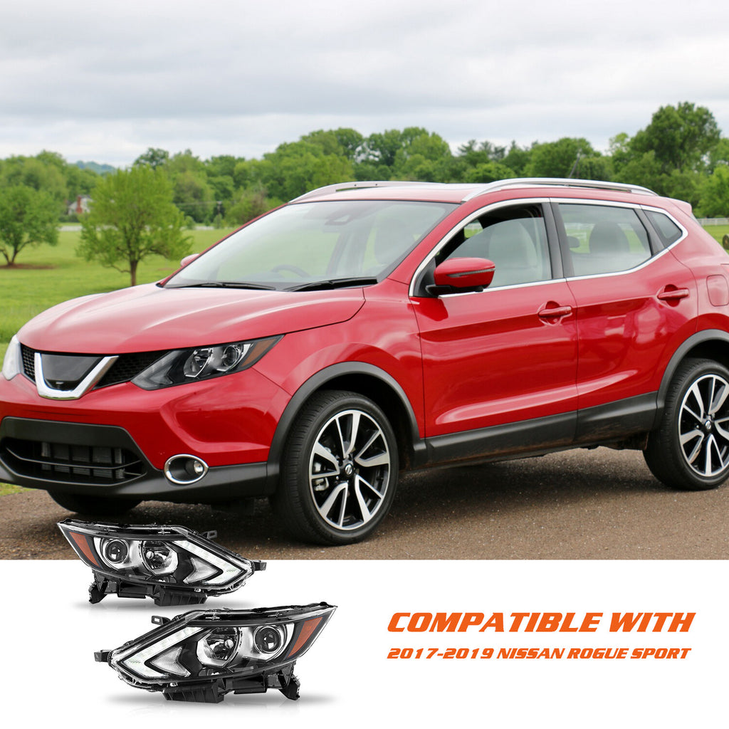 For 2017-2019 Nissan Rogue Sport w/LED DRL Halogen Headlights Headlamps Pair L+R