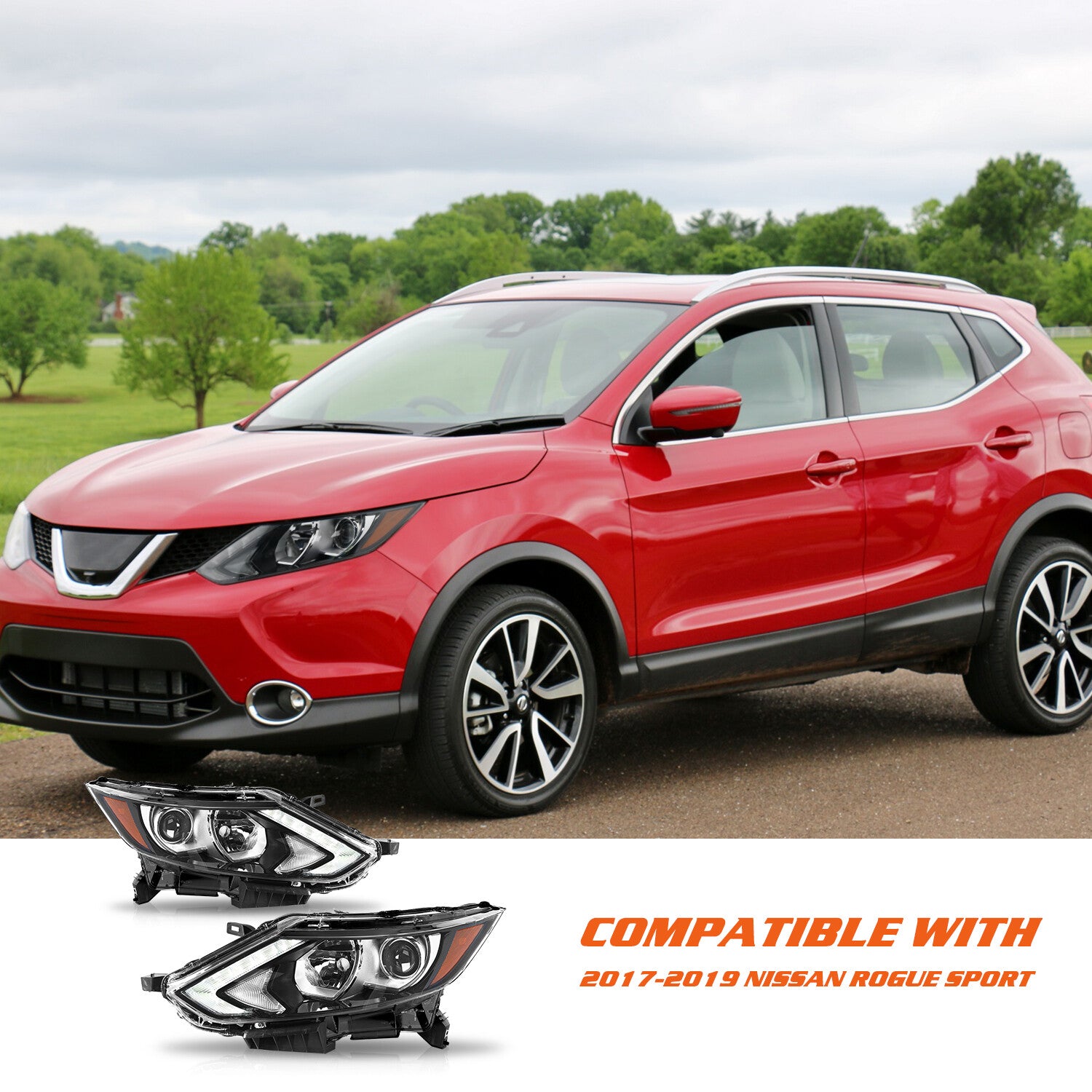 For 2017-2019 Nissan Rogue Sport w/LED DRL Halogen Headlights Headlamps Pair L+R
