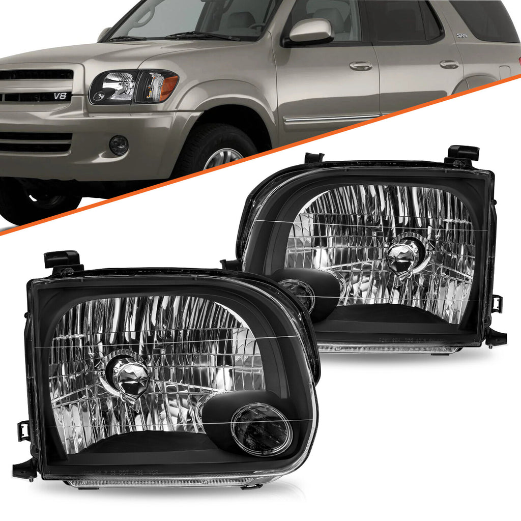Headlights For 2005-2006 Toyota Tundra Double Cab 05-07 Sequoia Headlamps Black
