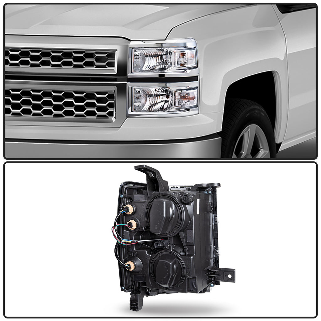 Chrome Headlights For 2014-2015 Chevy Silverado 1500 Headlamps Assembly Sets