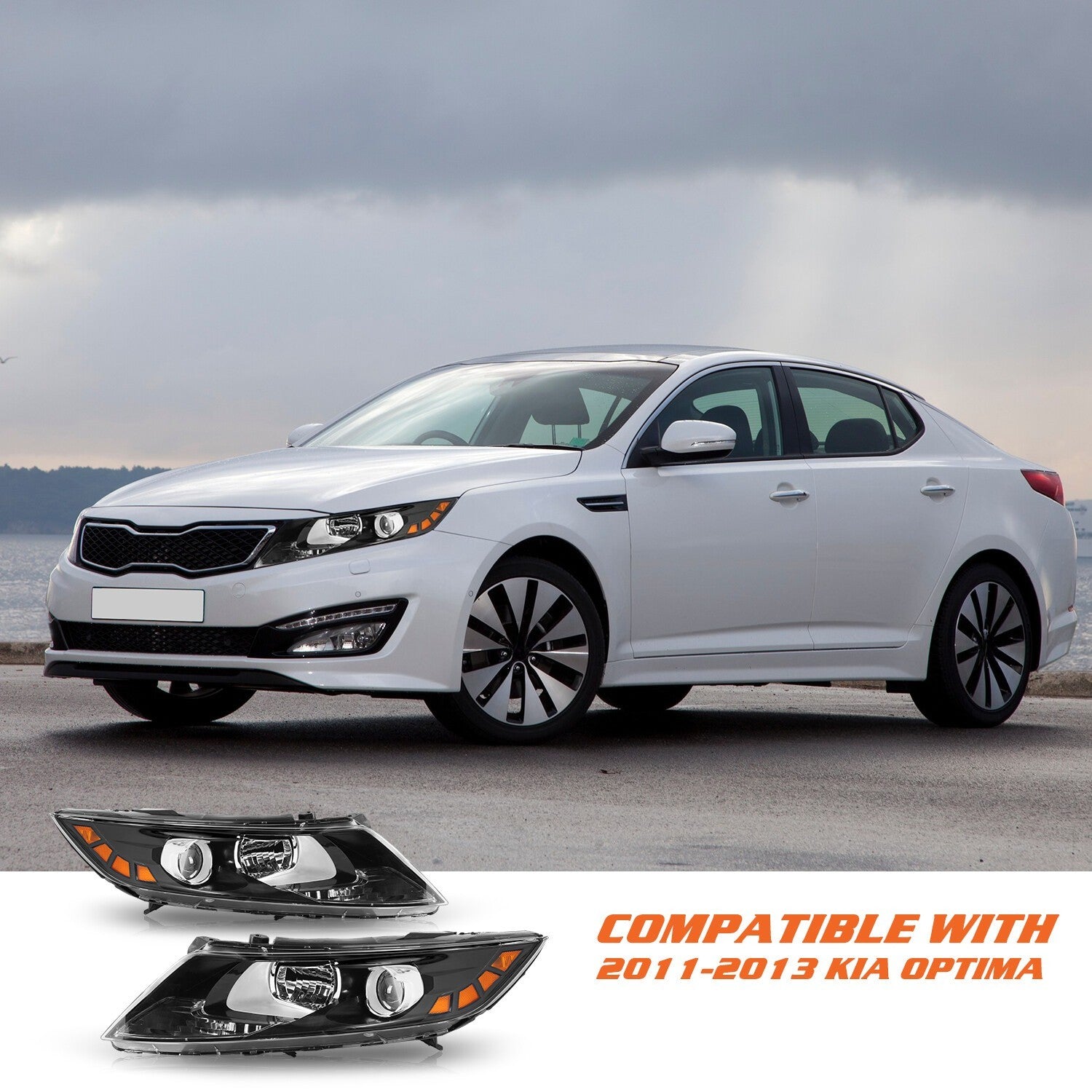 for 2011 2012 2013 Kia Optima Halogen Black Pairs L+R Headlamps Headlights