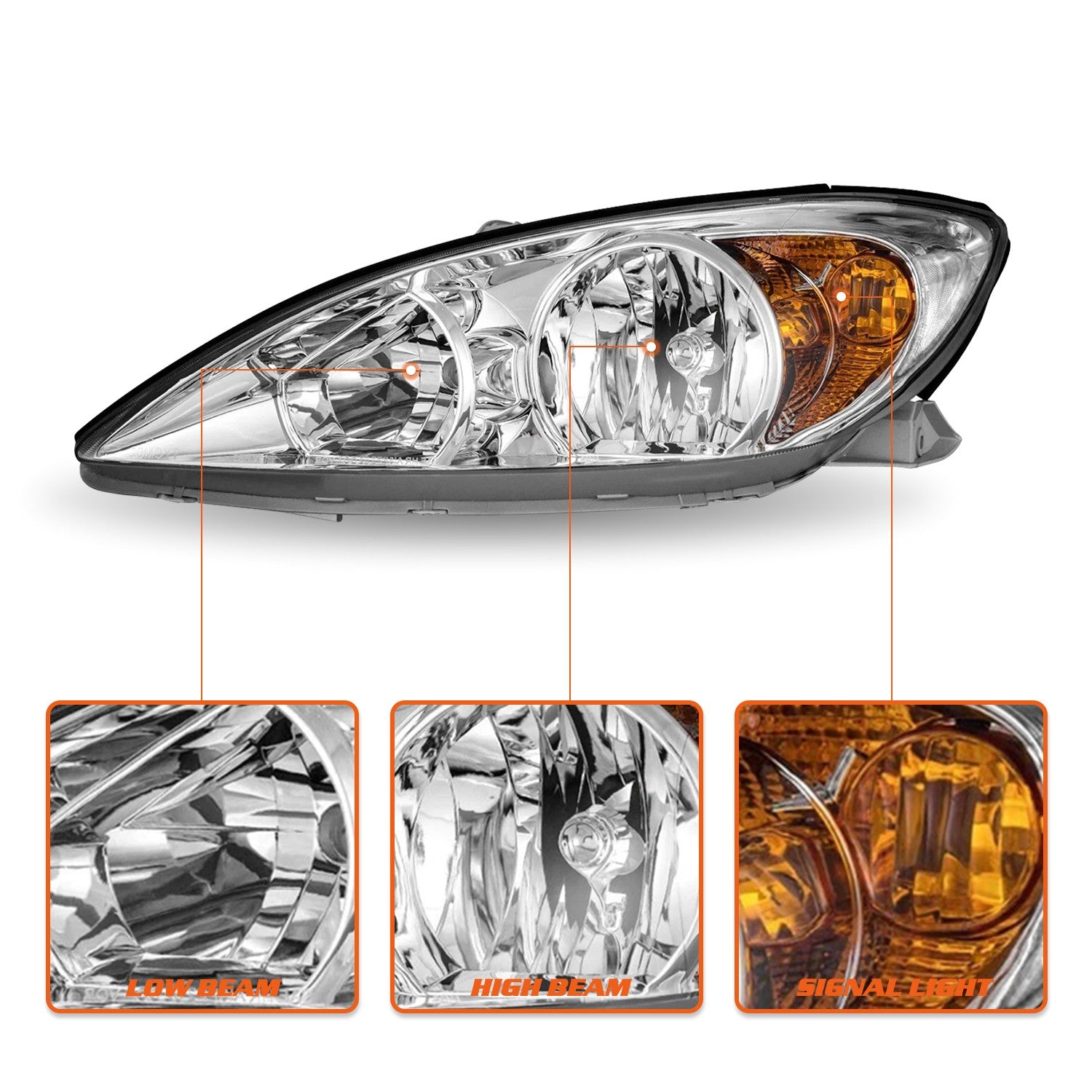For 2002 2003 2004 Toyota Camry Halo Chrome Clear Headlights Assembly Left+Right