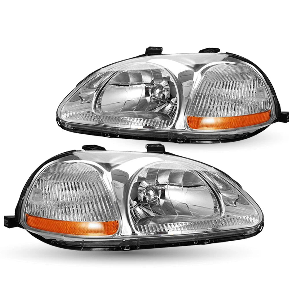 For 1996 1997 1998 Honda Civic EK EJ Chrome Headlights Assembly Headlamps