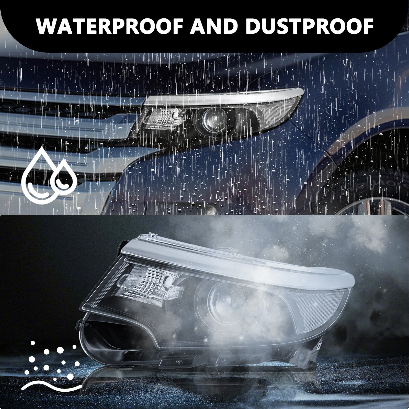 For 2011 2012 2013 2014 Ford Edge Black Headlight Headlamp Pair W/Bulbs