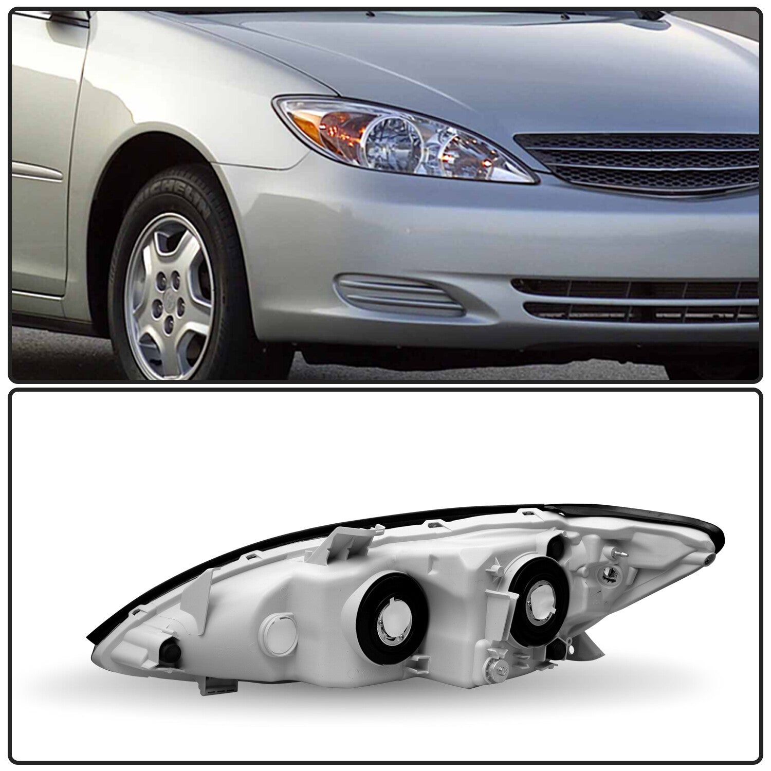 For 05-06 Toyota Camry Passenger Side Headlamp Chrome Amber Halogen Headlight