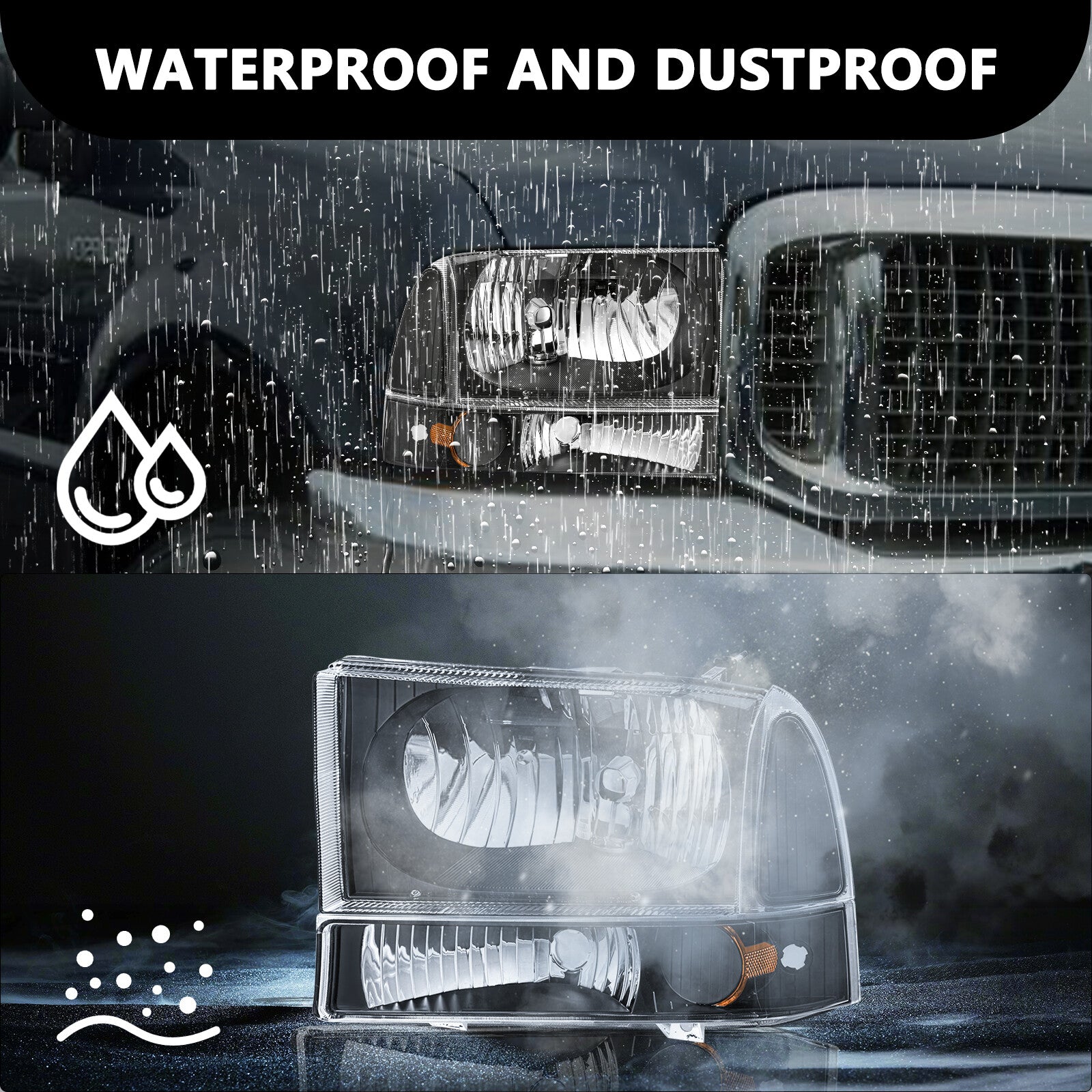 For 1999-2004 Ford Super Duty F250/350/450/550/ 2000-2004 Excursion Headlights