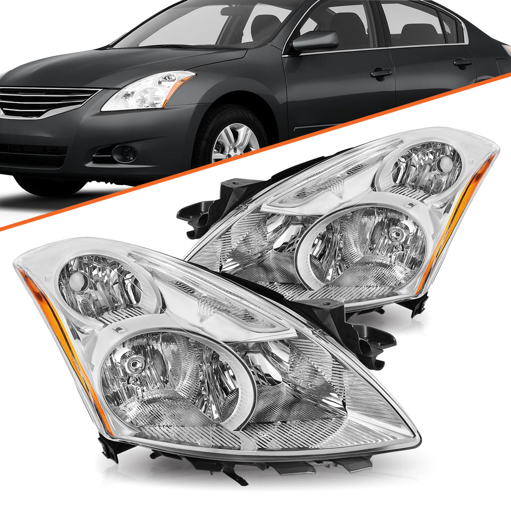 For 2010 2011 2012 Nissan Altima Sedan Chrome Halogen Headlights Headlamps LH+RH