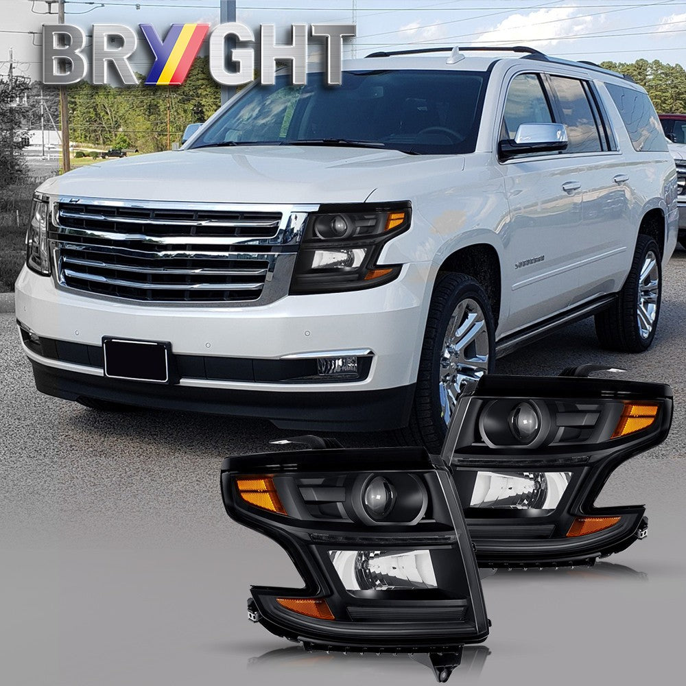 Black Headlights For 2015-2020 Chevy Tahoe Suburban Projector Headlamps LH&RH