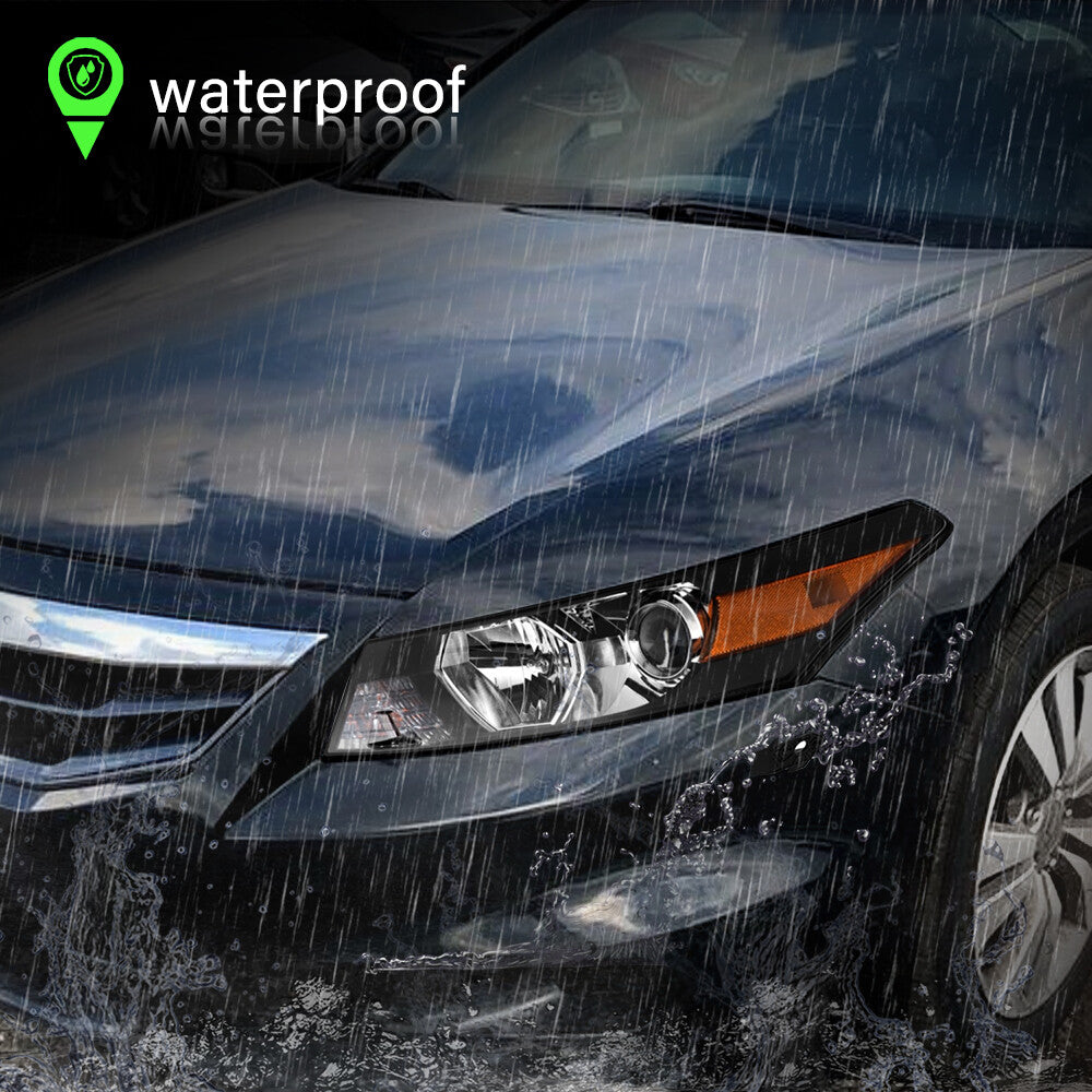 For 2008-2012 Honda Accord 2-Door Coupe Black Headlights Assembly Headlamps Pair