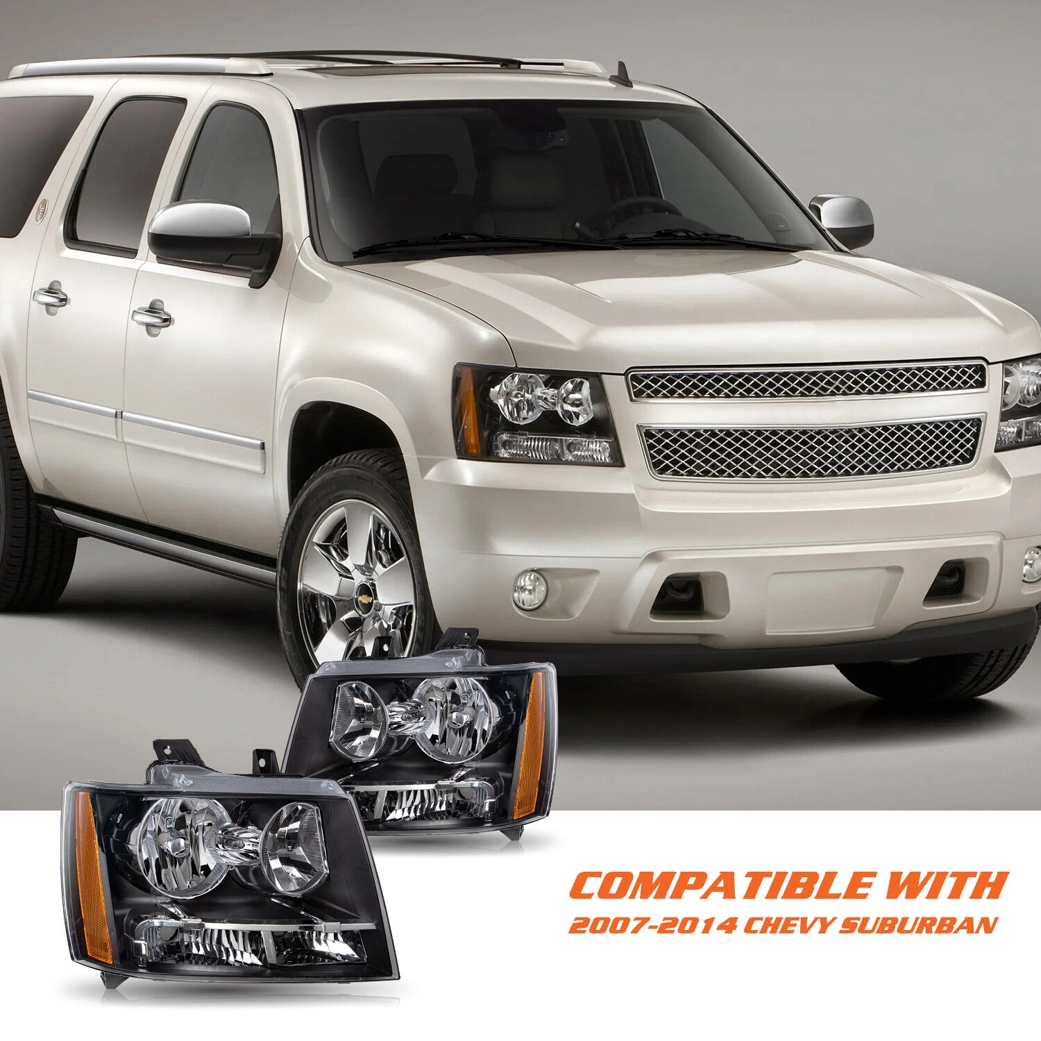 Halogen Headlights For 2007-2014 Chevy Avalanche Suburban Tahoe Black Headlamps