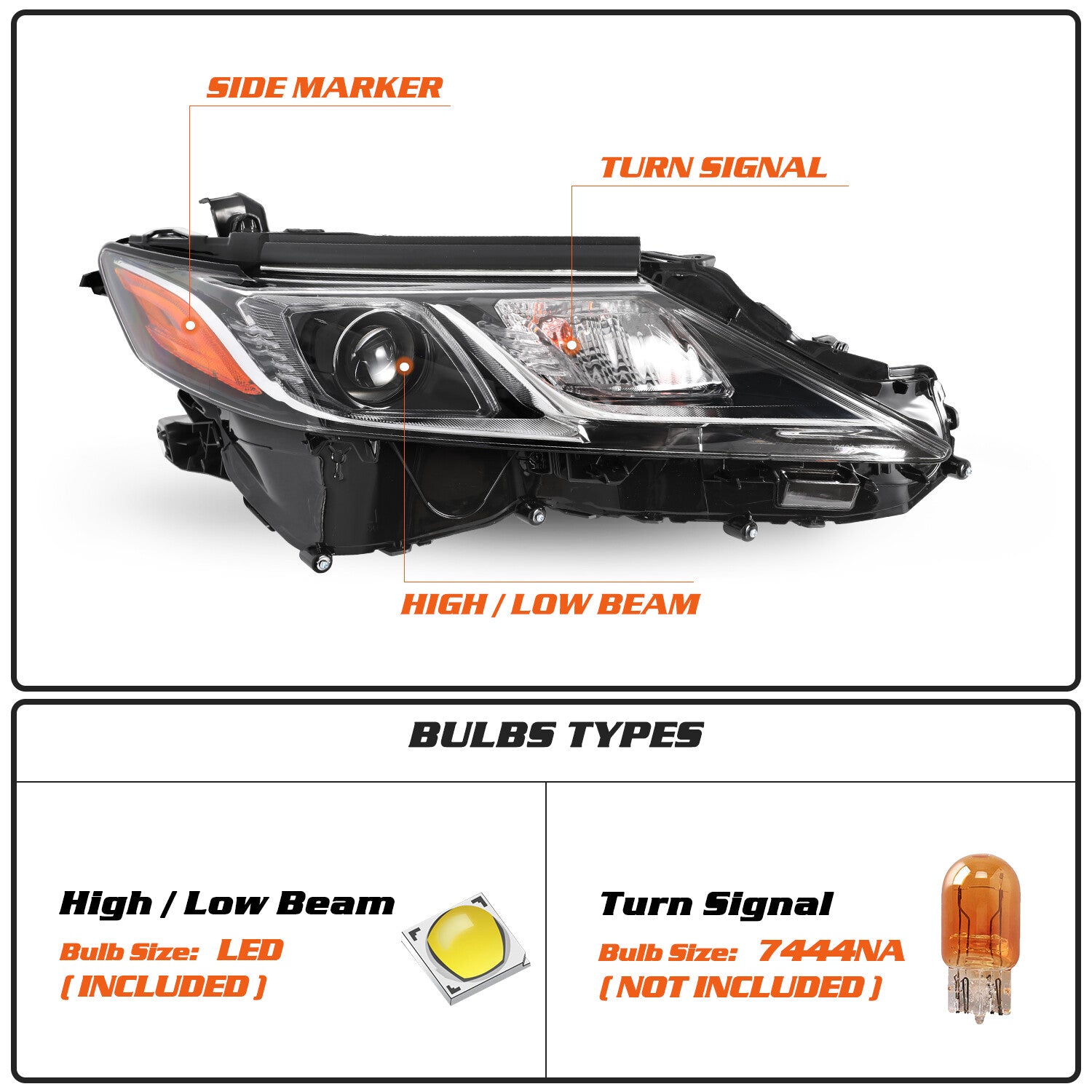 LED Projector Headlight for 2018-2023 Toyota Camry L LE SE Right Passenger Side