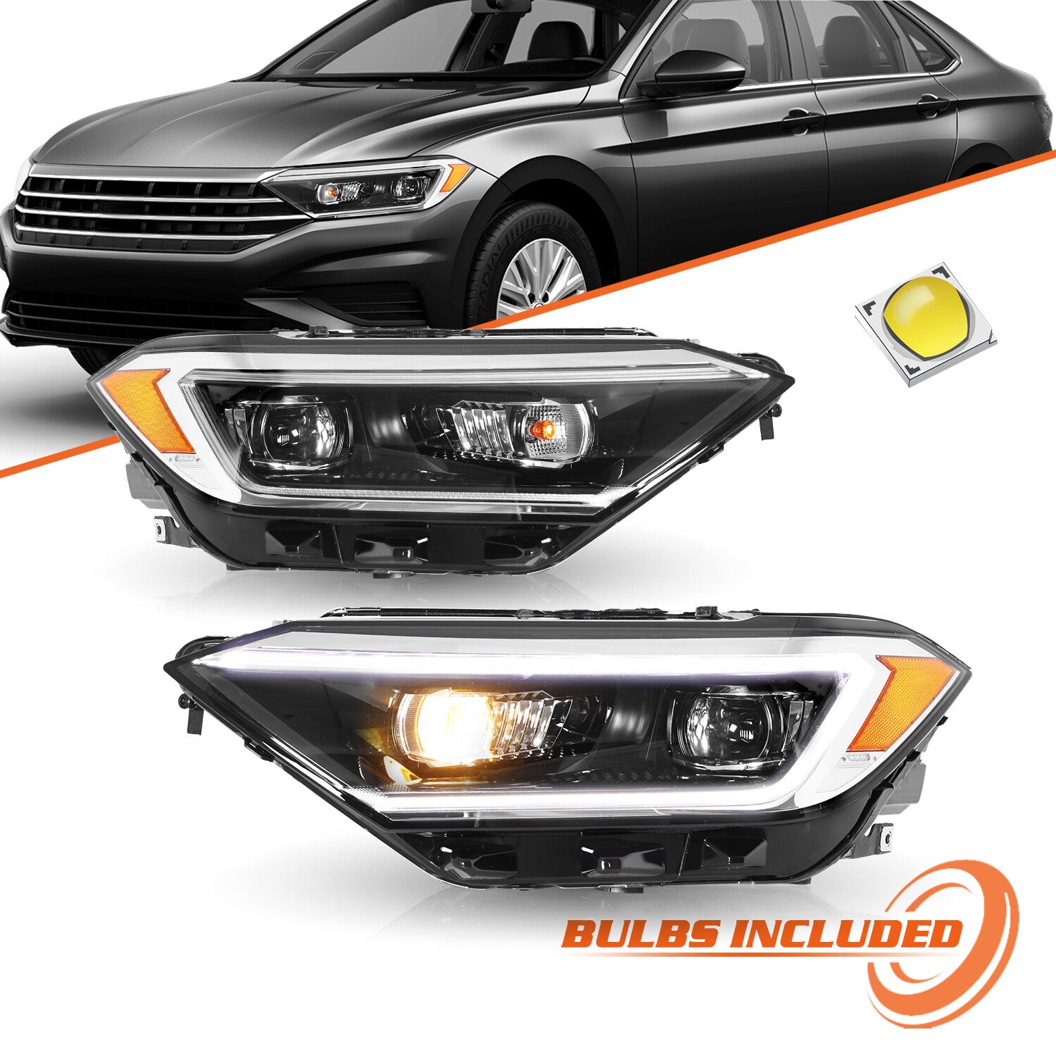 For 2019-2022 Volkswagen Jetta OE Style Projector LED DRL Headlights Lamps LH+RH
