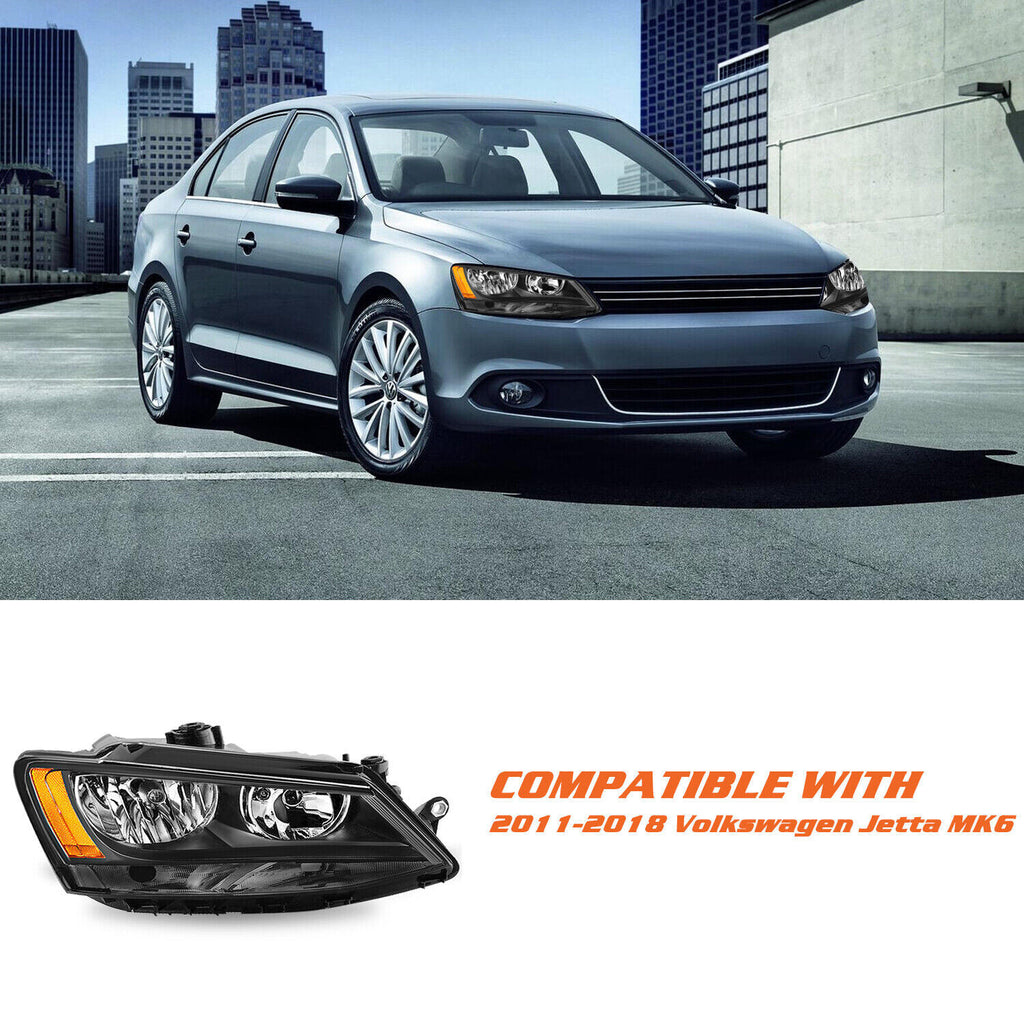 Black Amber Headlights Headlamps Assembly For 2011-2018 Volkswagen Jetta LH+RH