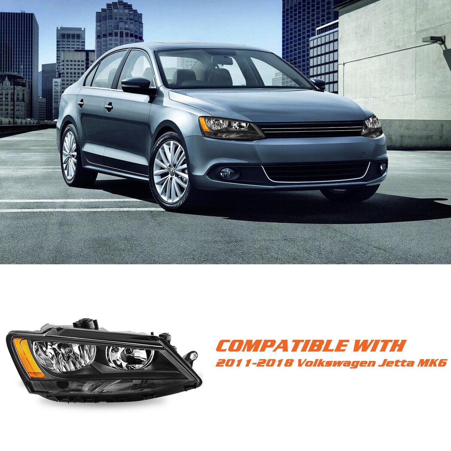 Black Amber Headlights Headlamps Assembly For 2011-2018 Volkswagen Jetta LH+RH