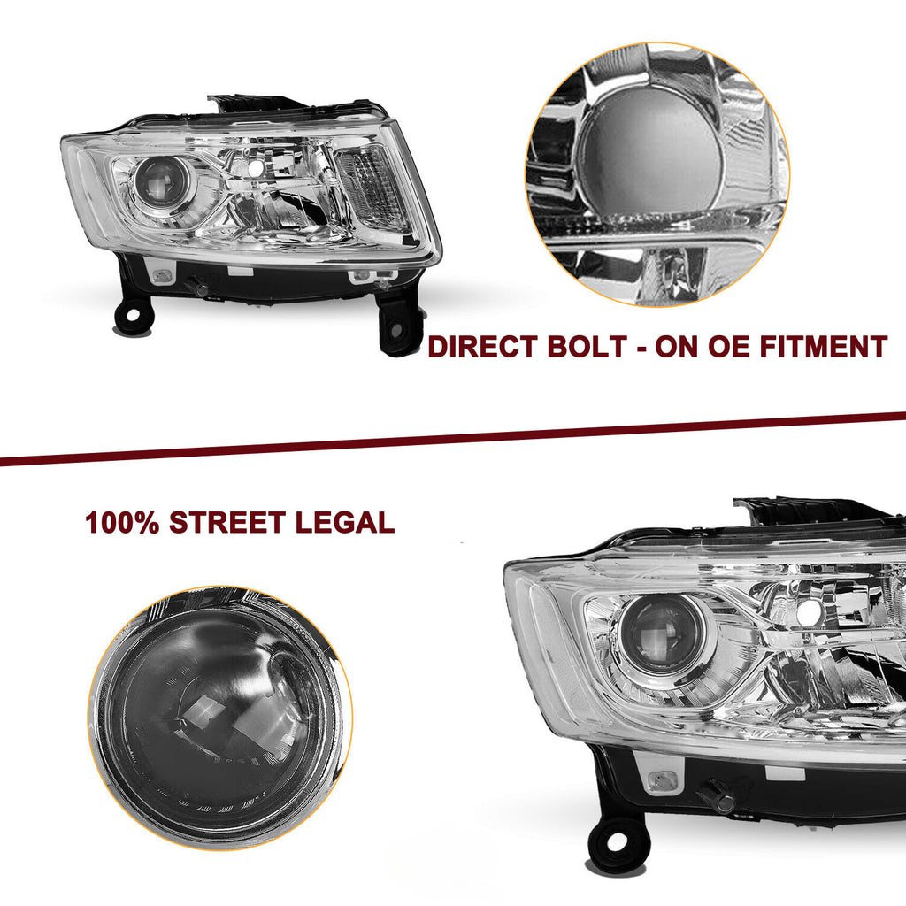 Chrome For 2014-2016 Jeep Grand Cherokee Projector Headlights Left+Right pairs