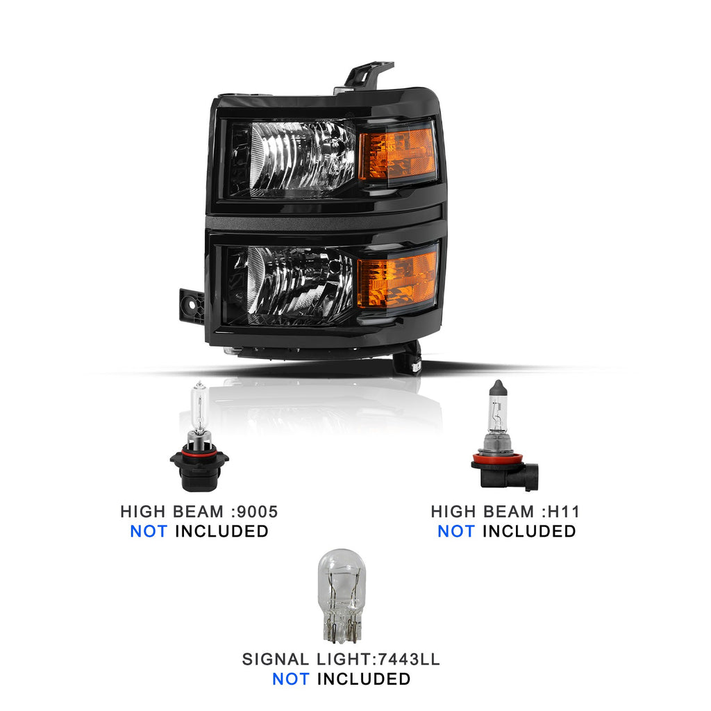 For 2014-2015 Chevy Silverado 1500 Black Headlight Headlamp Driver Left Side
