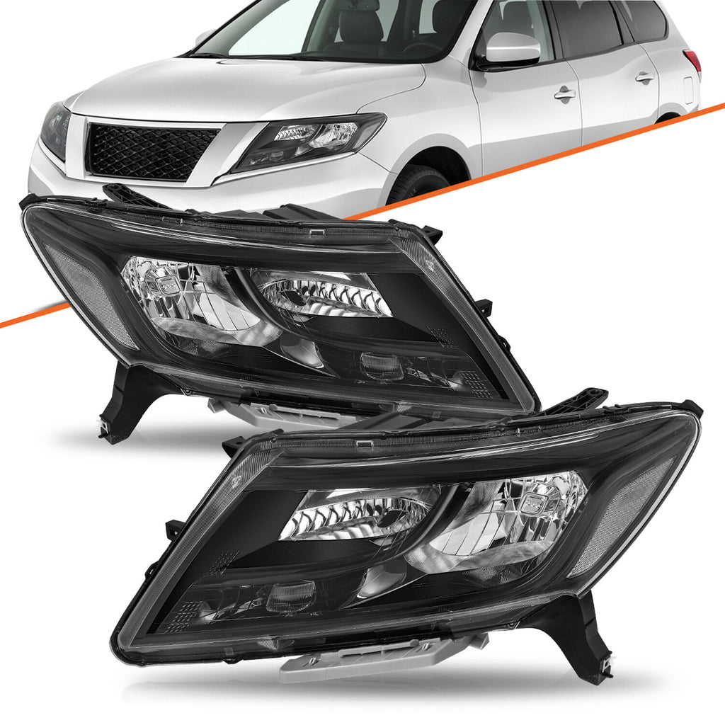 For 2013 2014 2015 2016 Nissan Pathfinder Black Headlights Headlamps Left+Right