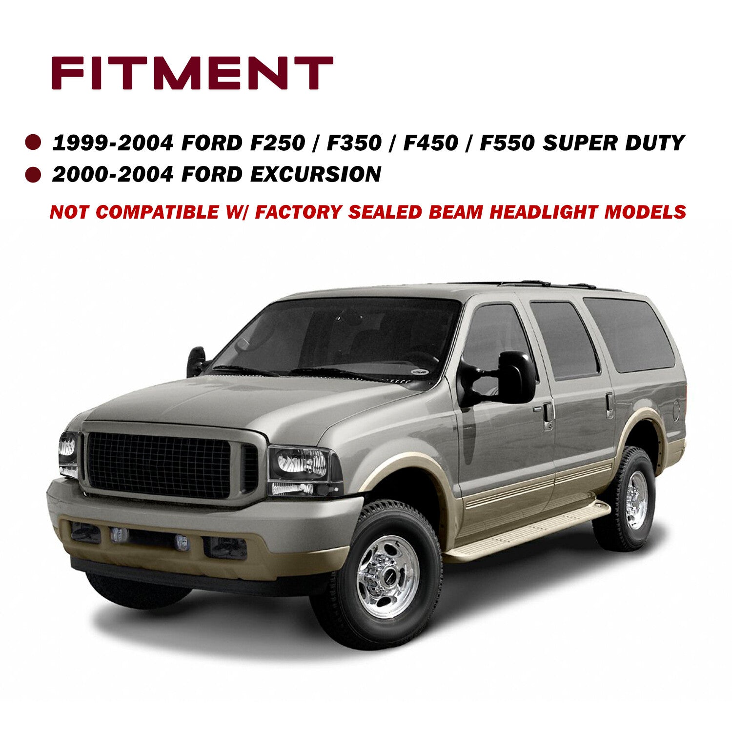 For 99-04 Ford Super Duty F250/350/450/550/ Excursion Headlight 4Pcs W/bulb
