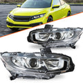 For 2016-2021 Honda Civic Halogen Chrome Clear Headlights Assembly Pair L+R