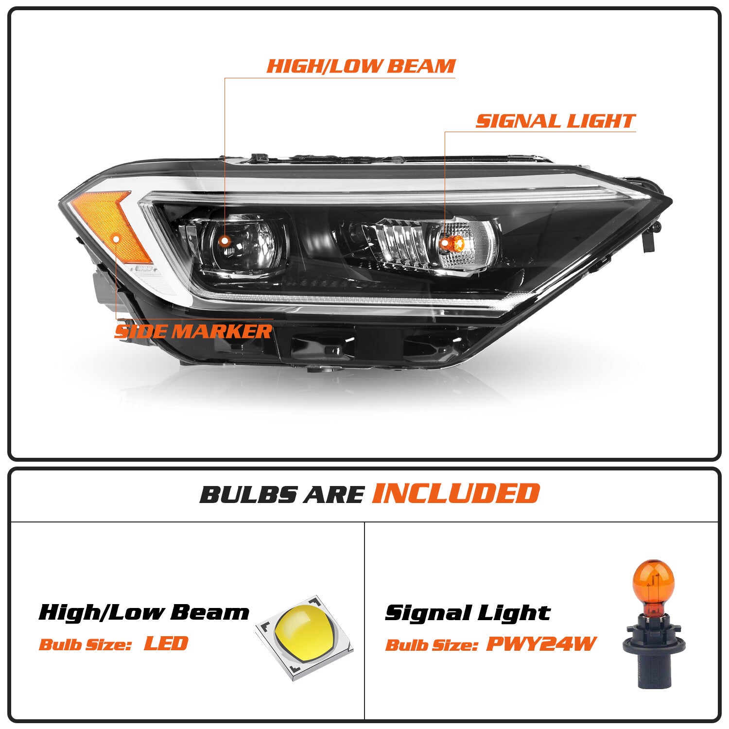 For 2019-2022 Volkswagen Jetta SEL LED w/DRL Projector Headlights Passenger Side