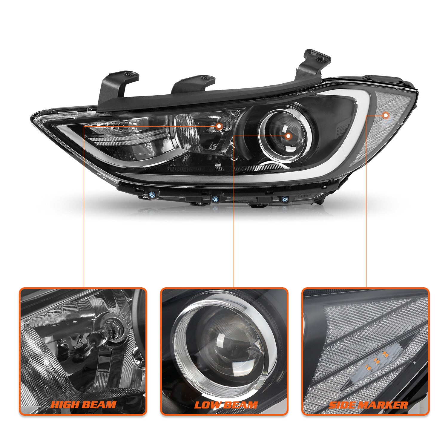 For 2017 2018 Hyundai Elantra Chrome Clear Headlights Headlamps Assembly Pairs