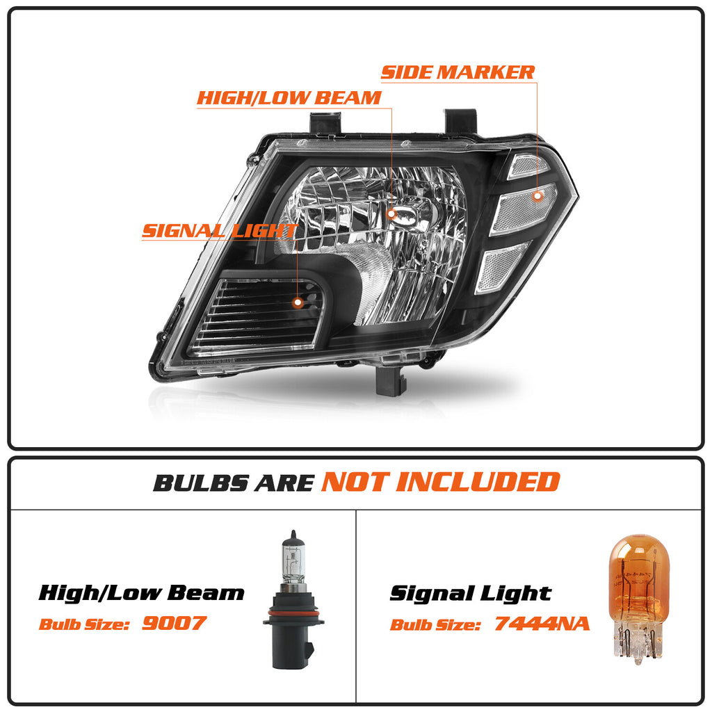 For 2009-2021 Nissan Frontier Truck Black Headlights Headlamps Left & Right Pair