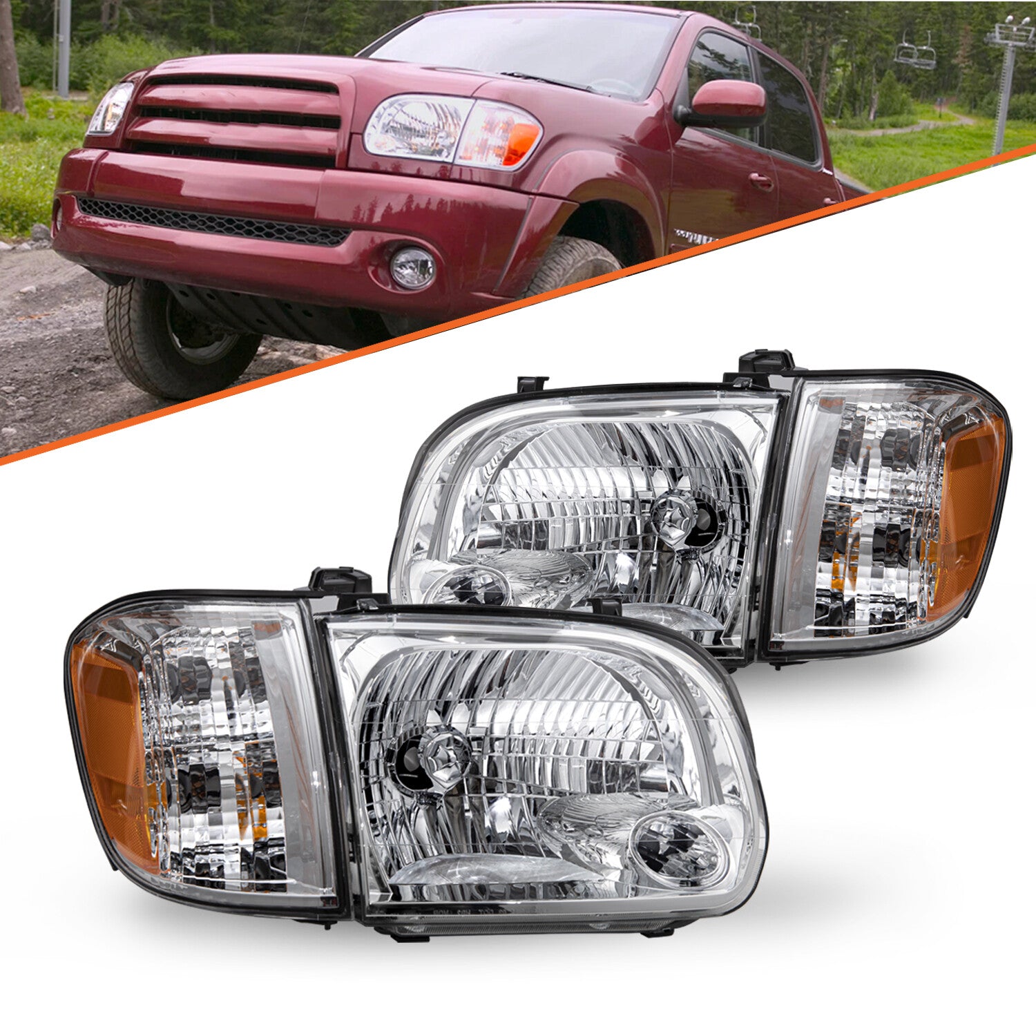 For 2005 2006 Toyota Tundra 05-07 Sequoia Chrome Headlights Assembly Lamps Pair