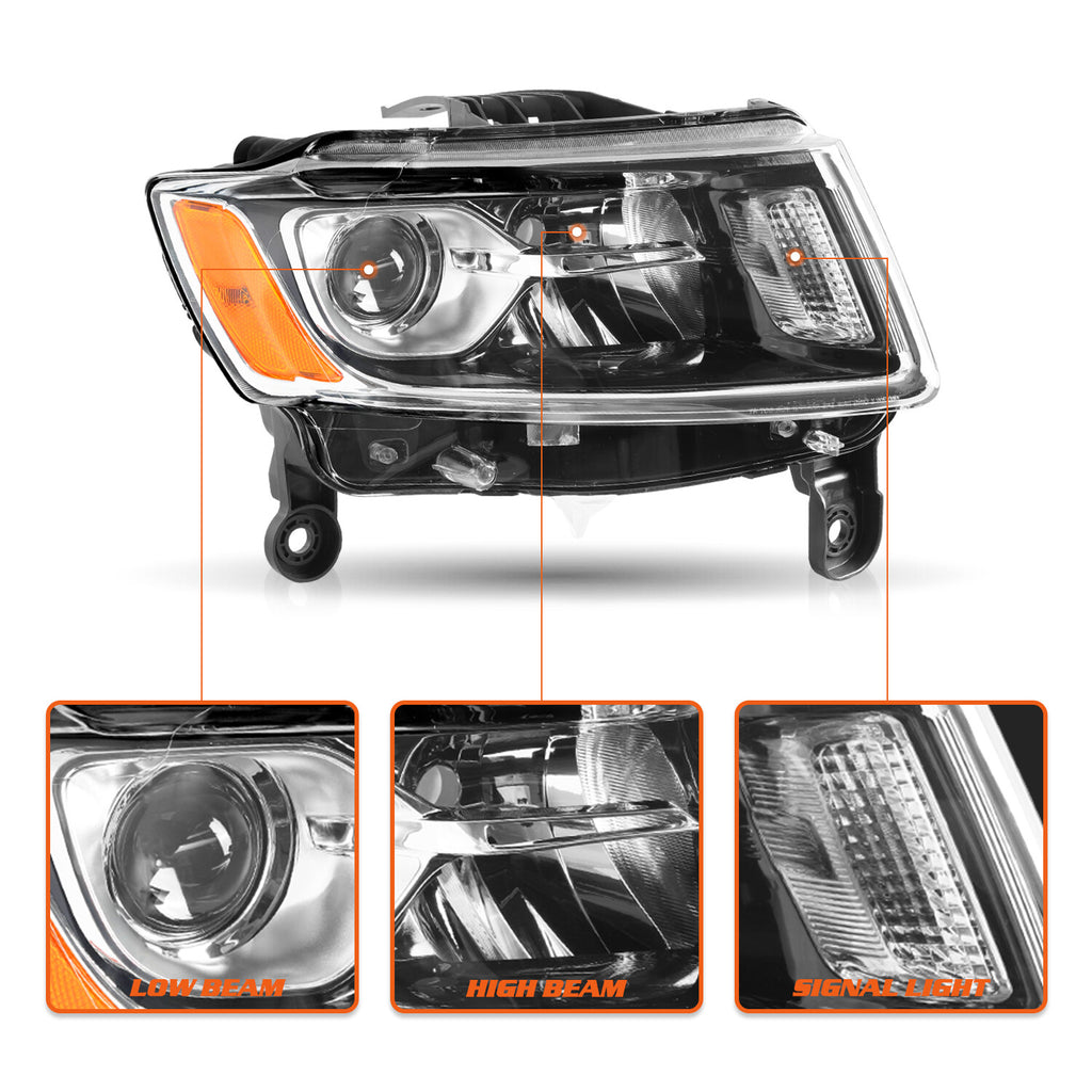 Pair L+R Clear Projector Headlight Headlamps for 2014-2016 Jeep Grand Cherokee