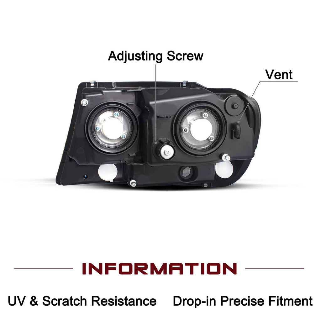 Pair Headlights For 1999-2004 Jeep Grand Cherokee Black Headlamps with Bulbs