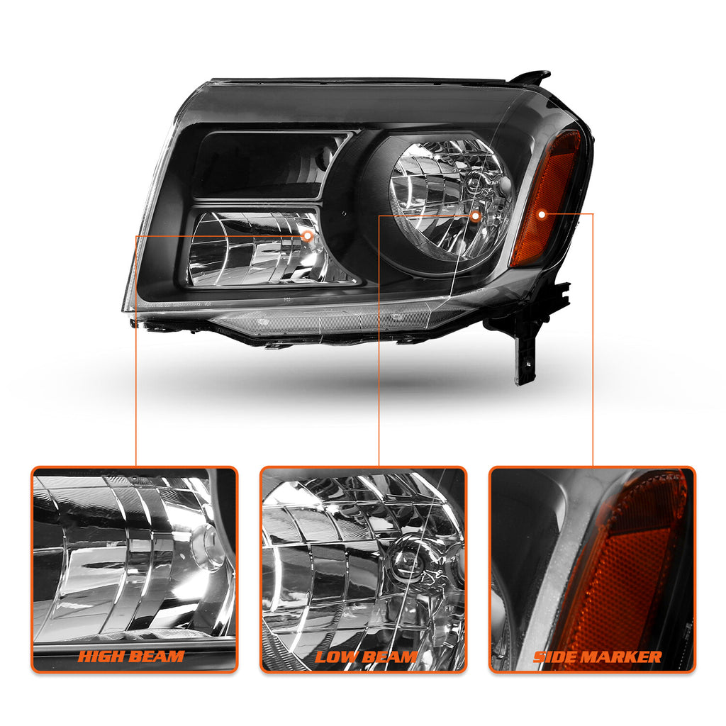 For 2012 2013 2014 2015 Honda Pilot Halogen Black Headlights Assembly Lamps L+R
