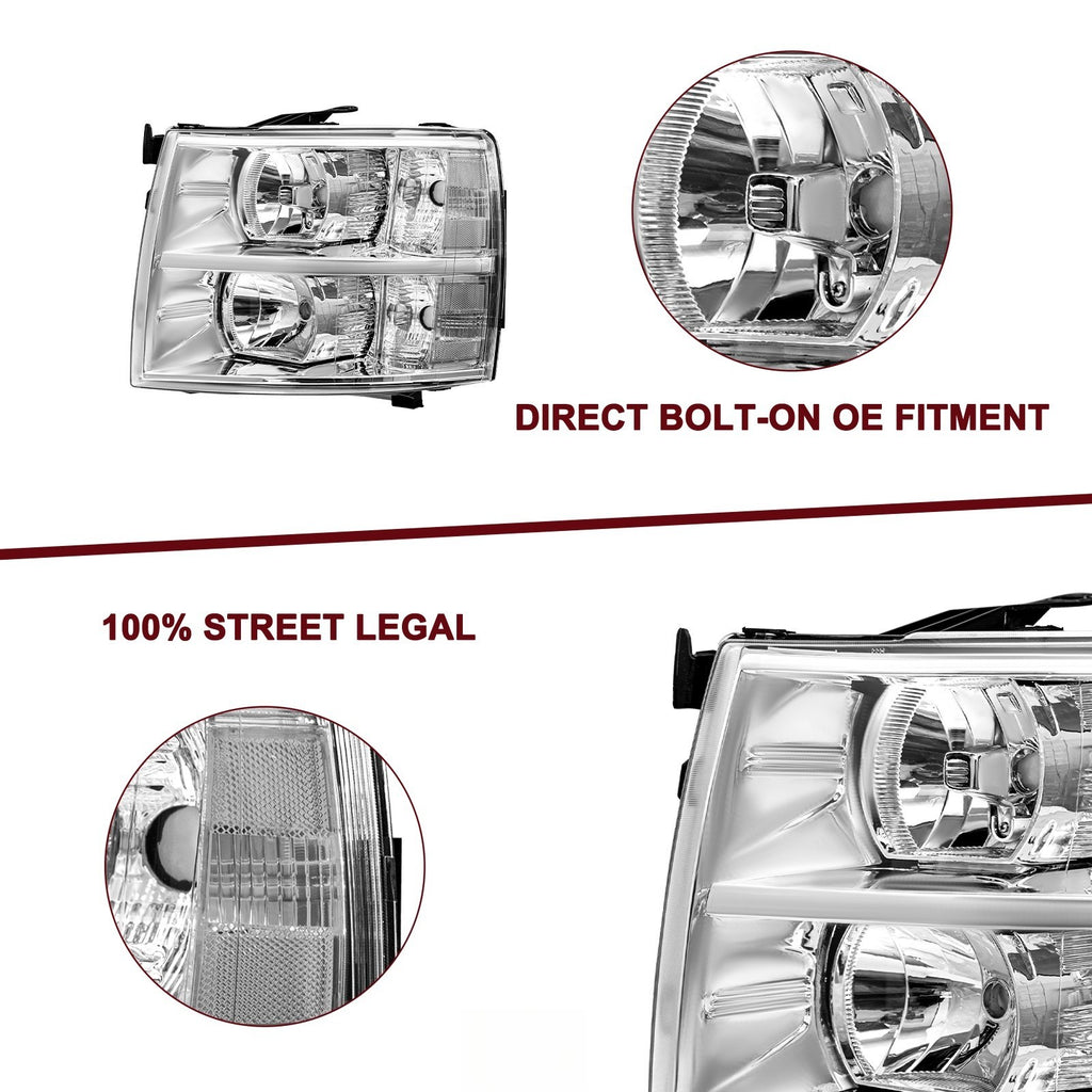 Chrome Headlights For 2007-2014 Chevy Silverado 1500 2500HD 3500HD Assembly Sets