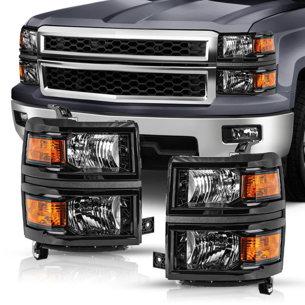 Black Headlights For 2014-2015 Chevy Silverado 1500 Headlamps Assembly Sets