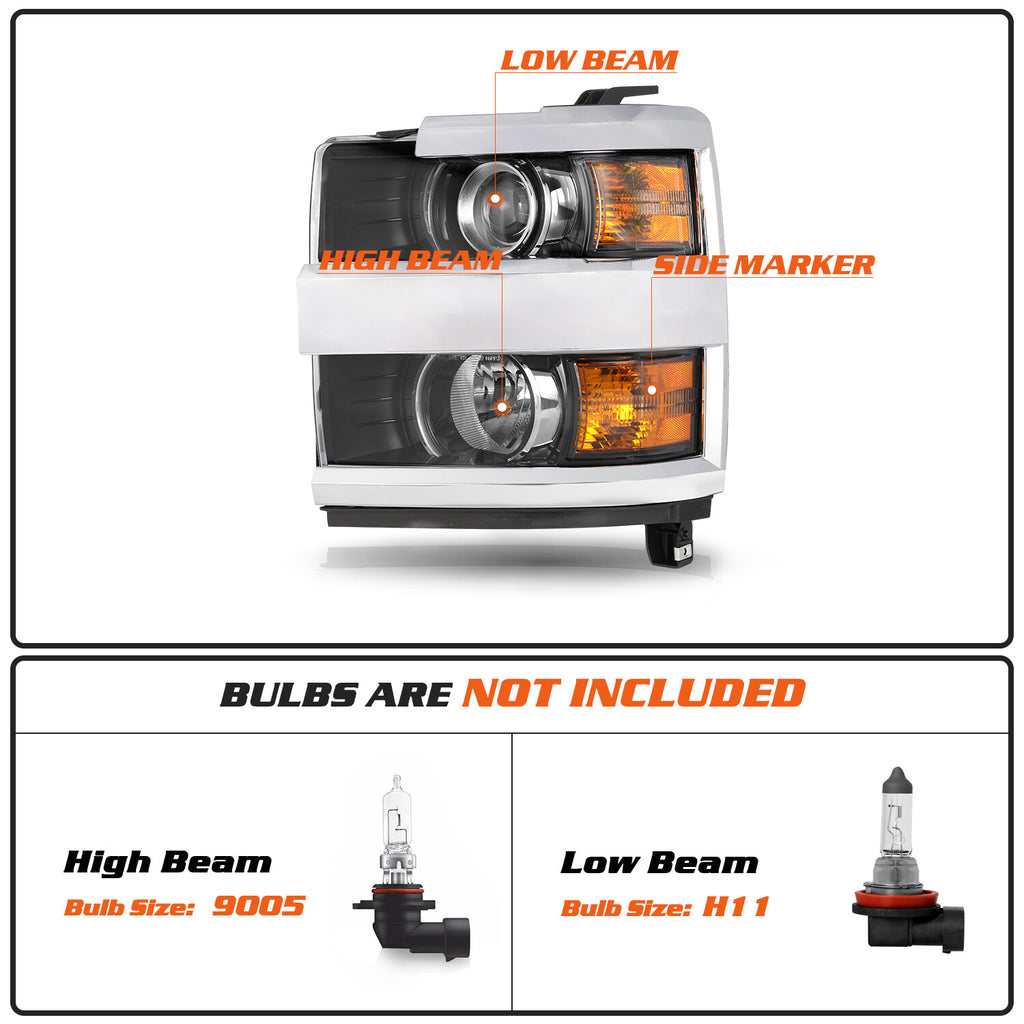 For 2015-2019 Chevy Silverado 2500 3500 HD Chrome Headlight Driver Left 15-19