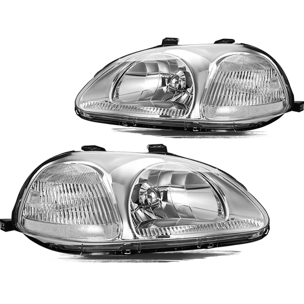 For 1996 1997 1998 Honda Civic EK EJ Chrome Headlights Assembly Headlamps
