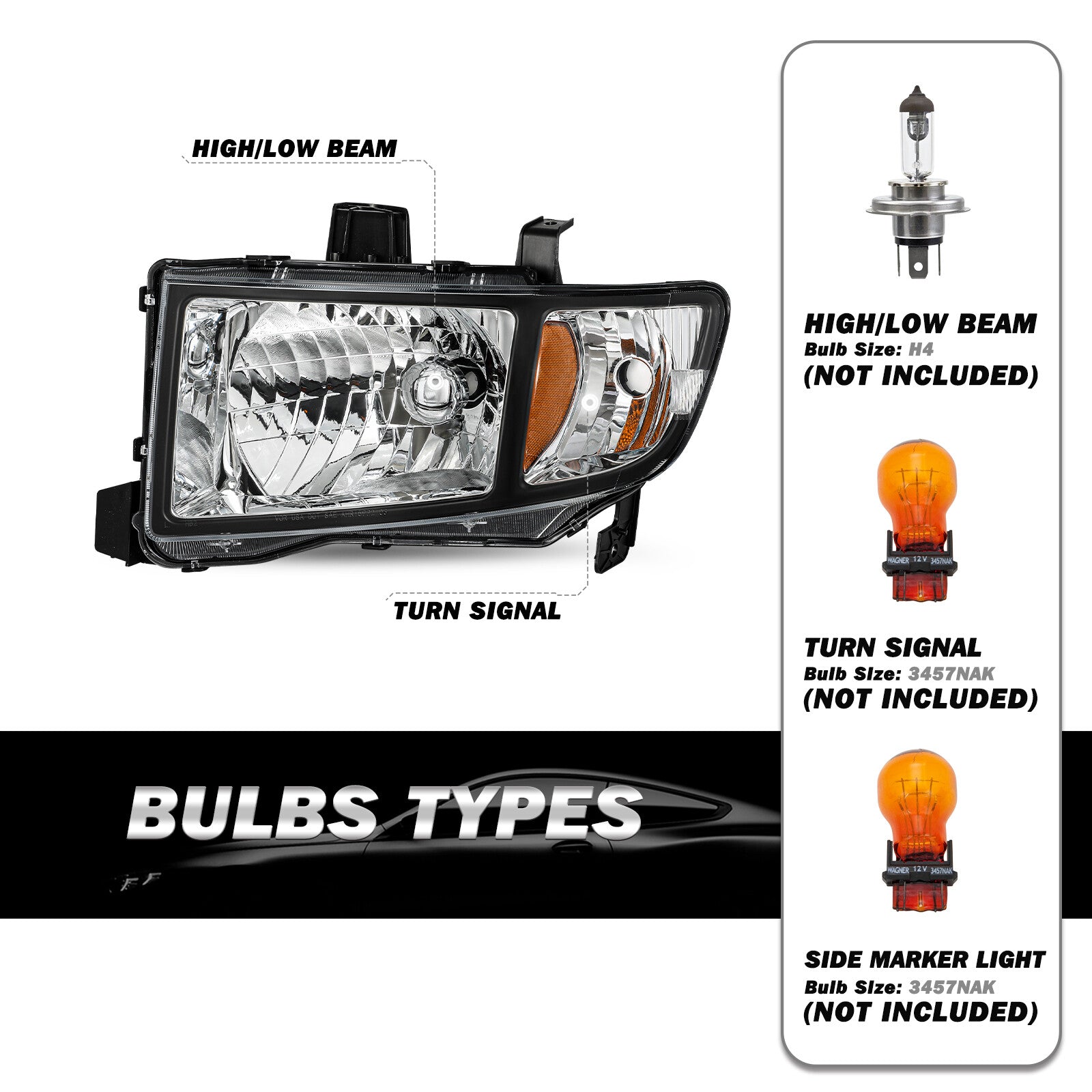For 2006 2007 2008 2009 2010 2011 2012 2013 2014 Honda Ridgeline Headlights Pair