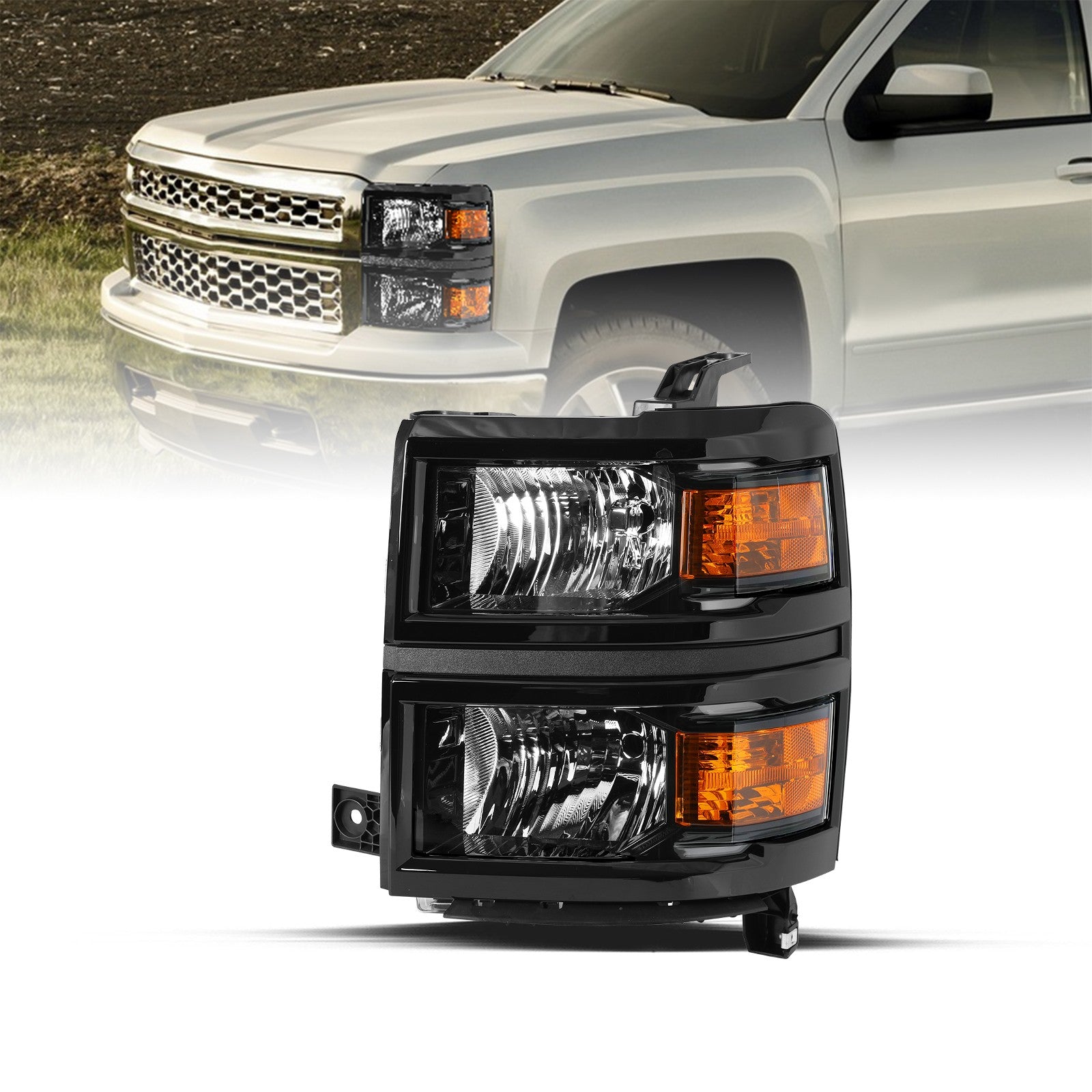 For 2014-2015 Chevy Silverado 1500 Black Headlight Headlamp Driver Left Side