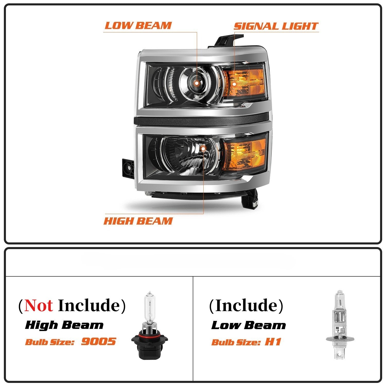 Pair For 2014-2015 Chevy Silverado 1500 Projector Headlights Headlamps W/ Bulbs