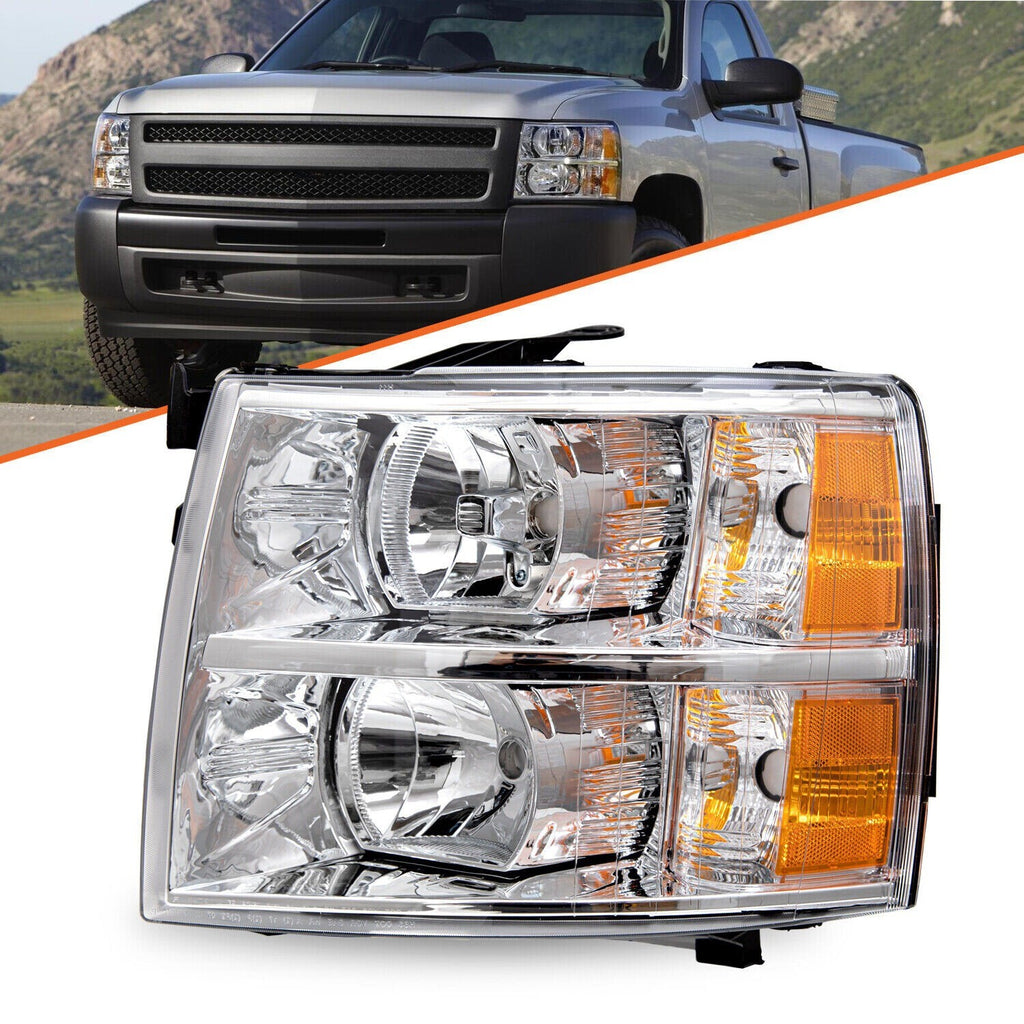 Chrome Headlights Assembly For 2007-2014 Chevy Silverado 1500 2500HD Left Driver